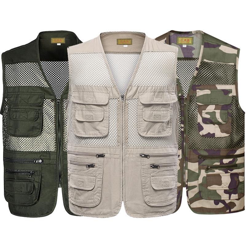 Atmungsaktive Herrenweste mit mehreren Taschen für Angeln und Fotografie - Übergröße, ärmellos, dünner Stil für mittelalte und ältere Männer.