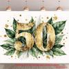 2D Gold Green Leaves 50th Birthday Photography Backdrop, Adult Birthday Decor