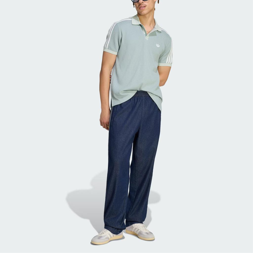 adidas Originals Waffle Knit Sport Striped Loose Fit Polo Shirt Men Tops KX1231