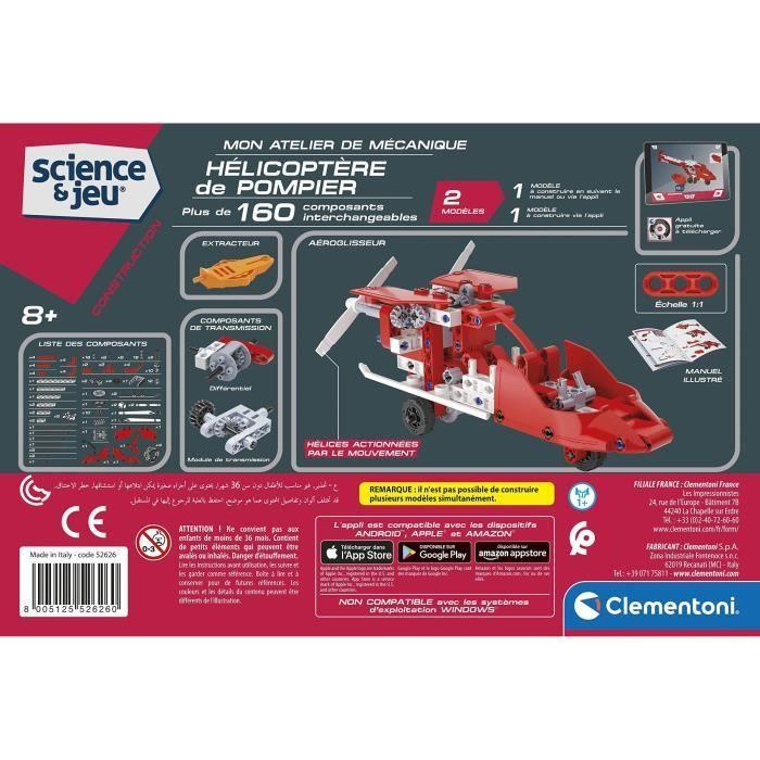 Clementoni - Science Et Jeu - Mon Atelier Mécanique - Hélicoptère De Pompiers À Construire - Dès 8 Ans - Fabriqué En Italie