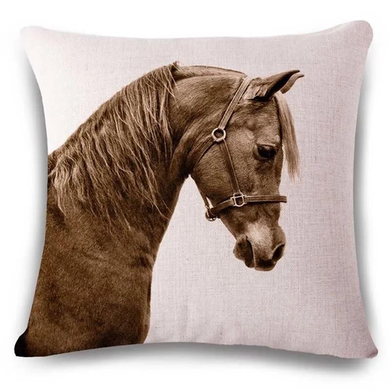 18'' Square Horse Printed Cushion Cover Vintage  Linen Square Pillow Cover  Covers Customized Drop Shipping