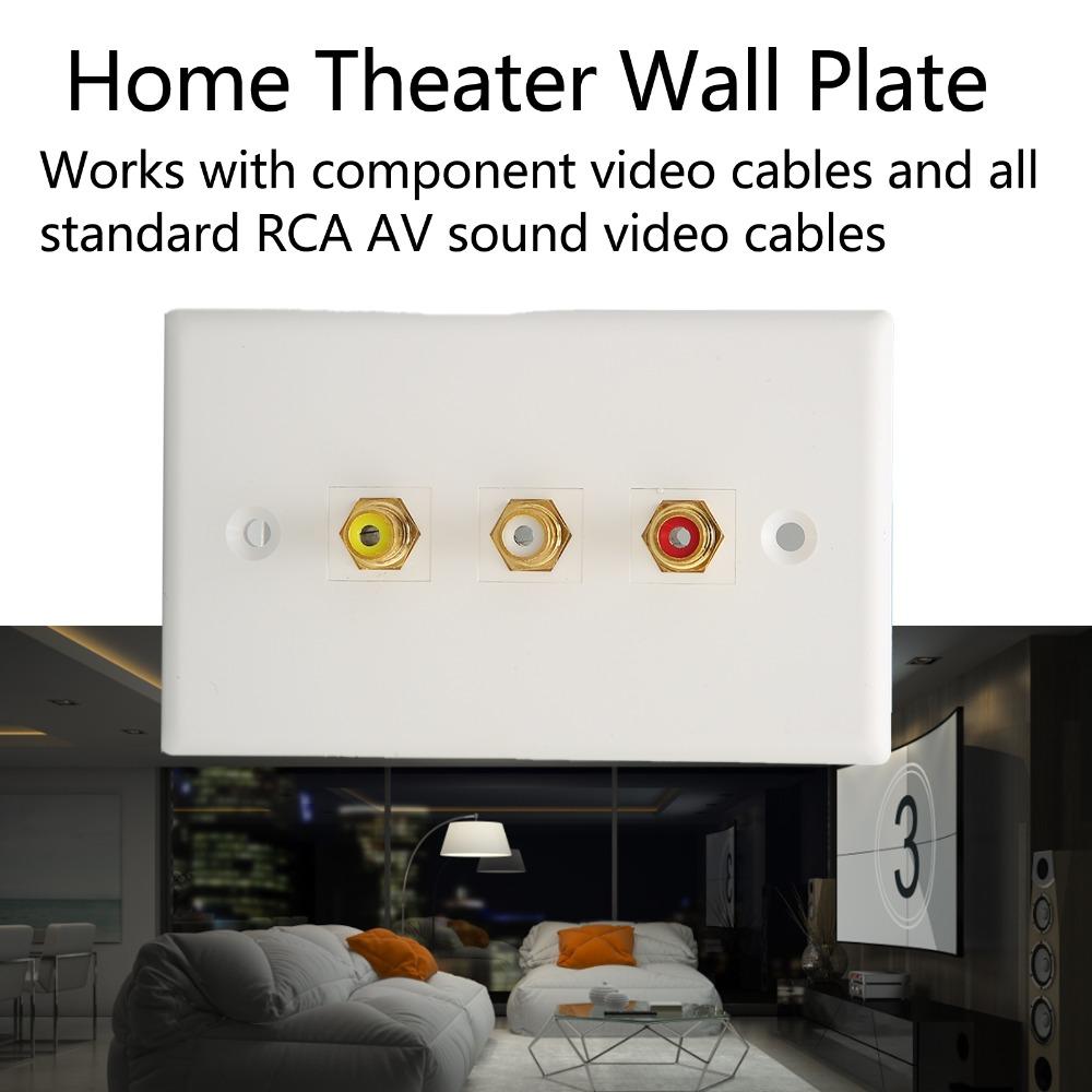 Multipurpose 3RCA Wall Plate 1080P 3RCA AV Media Wall Outlet Plates  Subwoofer Audio Port