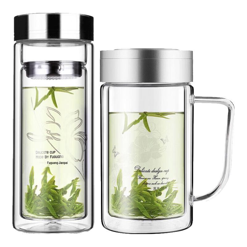 FUGUANG 320ML Double-Layer Heat-Resistant Glass Mugs (2-Pack)