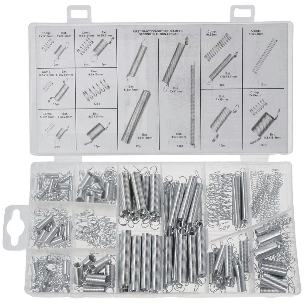 200PCS Mixed Size Compression Spring Kit Stainless Steel Repair Tool Extension and Compression Springs Kit Silver Boxed