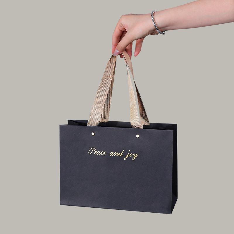Premium High-Tensile Kraft Paper Bag with Logo Custom Print Ribbon Handle Boutique Bags