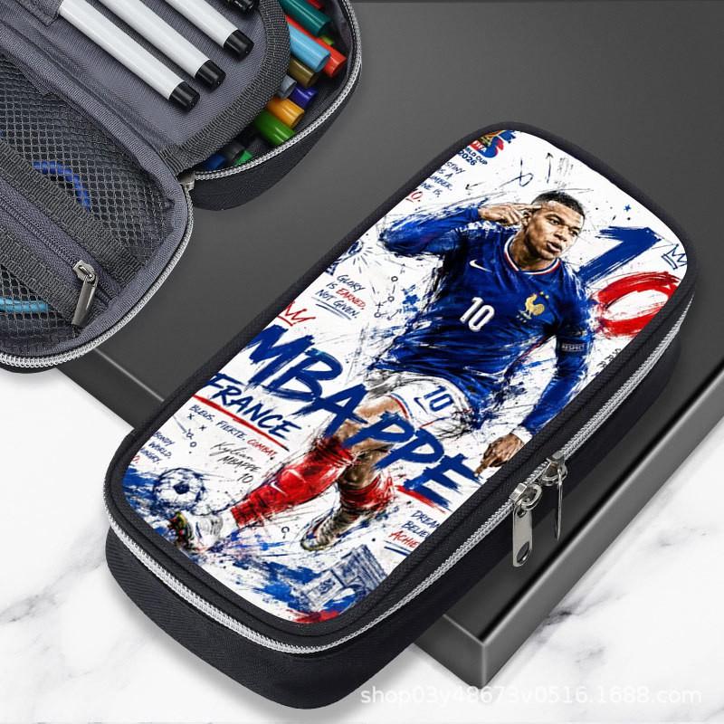 Large Capacity Cartoon Soccer Pen Pouch Kids Students Oxford Fabric Pencil Case With Cristiano Ronaldo Yamal Design