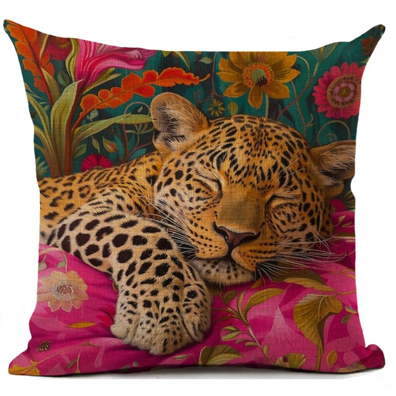 1Pc Animal Theme Decor Pillow Cover Retro Style The Leopard Print Throw Pillows, Square Durable Linen Throw Pillow Covers