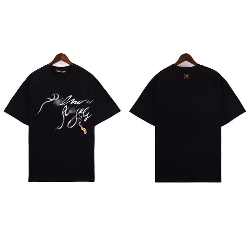 24S grenzüberschreitende europäische und amerikanische Trendmarke Palm Angel Rauch Buchstaben Flammen Druck Kurzarm-T-Shirt Herren und Damen High Street