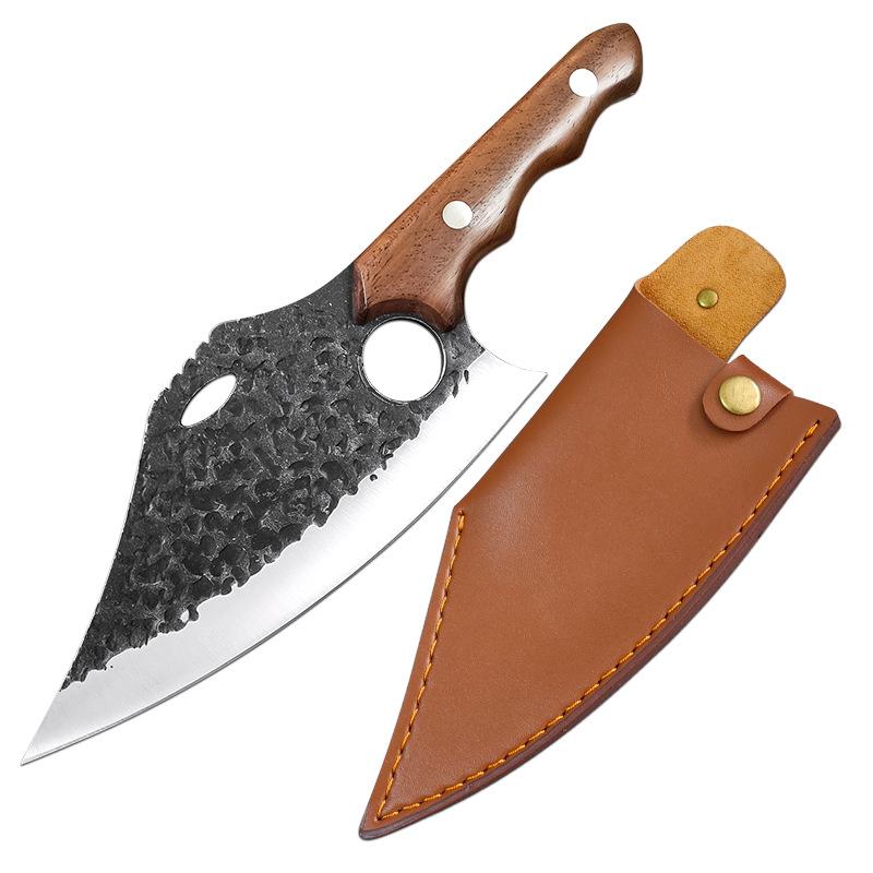 7 Inch Heavy Knife with Finger Hole Kitchen Knives Cleaver Meat Fish Chop Vegetables Butcher Knives Wood Handle Stainless Steel