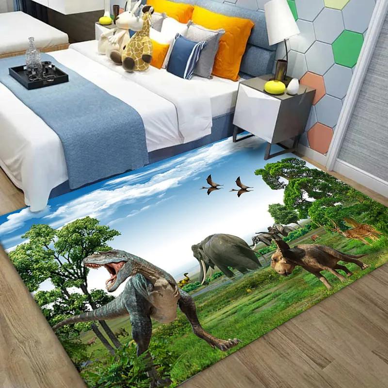 3D Dinosaur Carpet Cute Animal Rug Jurassic Park Floor Mat For Kitchen Bathroom Entrance Hallway Decor Living Room Tea Table Mat