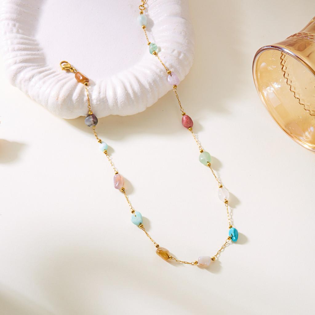 Stainless Steel Sunflower Necklace With Natural Turquoise Beads For Women