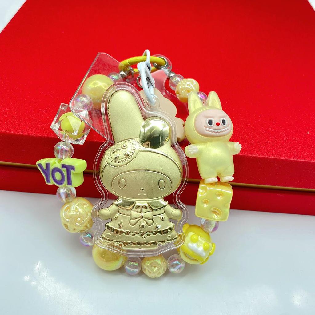 Sanrio My Melody 999 Pure Gold Charm Pendant Keychain Bracelet for Women