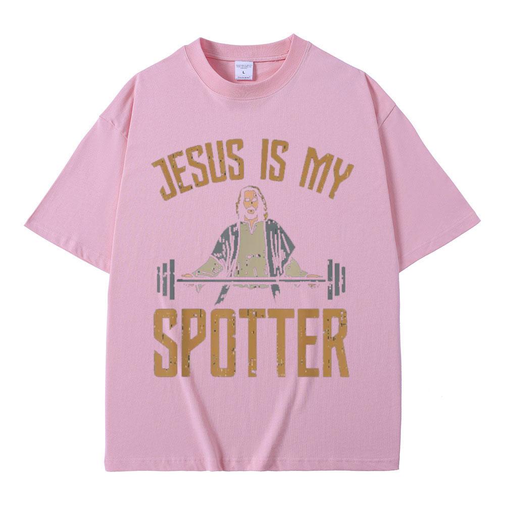Funny Jesus Is My Spotter Christ Gym T Shirt Unisex's Harajuku Vintage T Shirts Cotton O-Neck Oversized T-shirts Streetwear Unisex