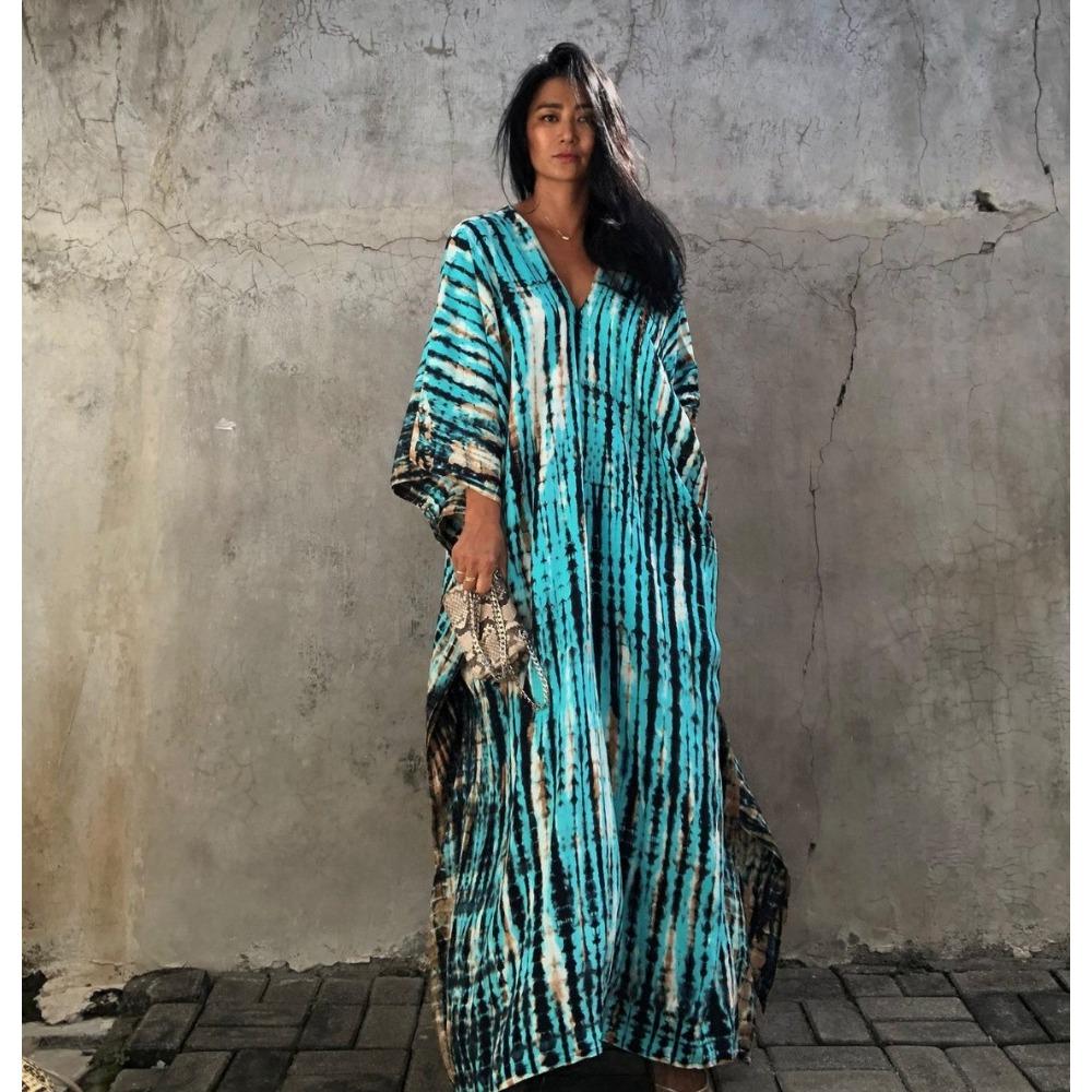 Ramadan-Boho-Kaftan-Kleid in Übergröße für Damen, golden besticktes Maxi-Überzugskleid mit Fledermausärmeln und eingekerbtem Ausschnitt