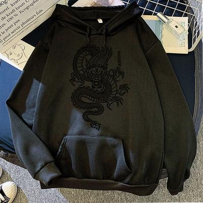 China Dragon Hooded Sweatshirt Men and Women Fashion Print Long Sleeves White Black Pullover Unisex Sweatshirt Chinese andDragon Hoodie