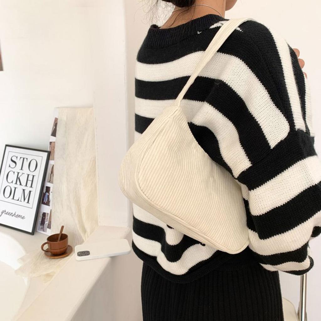 Retro Underarm Bag Women's Half Moon Shoulder Bag Fashion Solid Color Small Handbags For Women New Zipper Corduroy Clutch