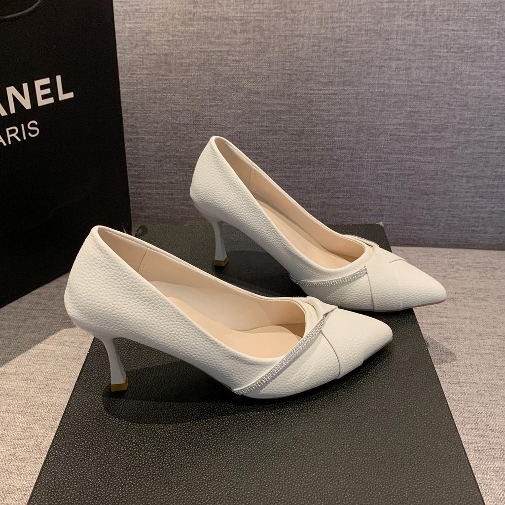 Fashion Ladies' High Heels 2025 Autumn New Style Sexy Thin Heel Pointed Water Diamond Shallow Mouth Work Shoe Banquet Elegant High Heels