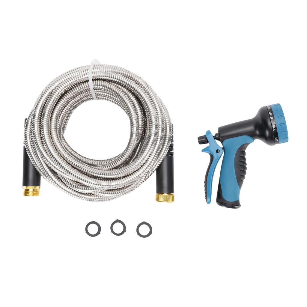 Garden Hose with Sprayer 7.5m Flexible Non Tangling Portable Stainless Steel Water Hose for Car Wash House Cleaning