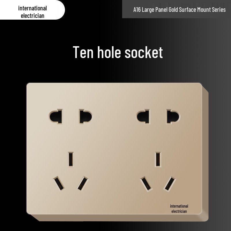 Priză electrică ultra-subțire de 16A cu montaj aparent cu panou de perete cu cinci găuri pentru uz casnic și pentru aparat de aer condiționat