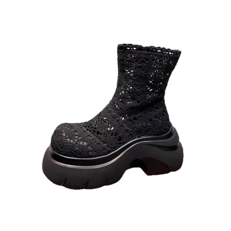 Net boots female cool boots summer cotton and linen sandals fairy wind 2025 new hollow breathable short boots thin Martin boots