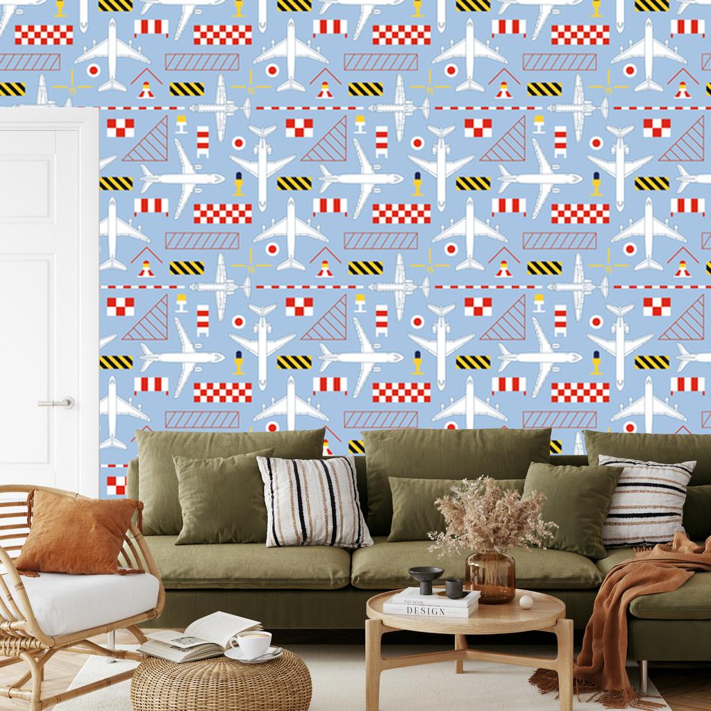 Wallpaper Sketches of airplanes for living room and bedroom 50x1000