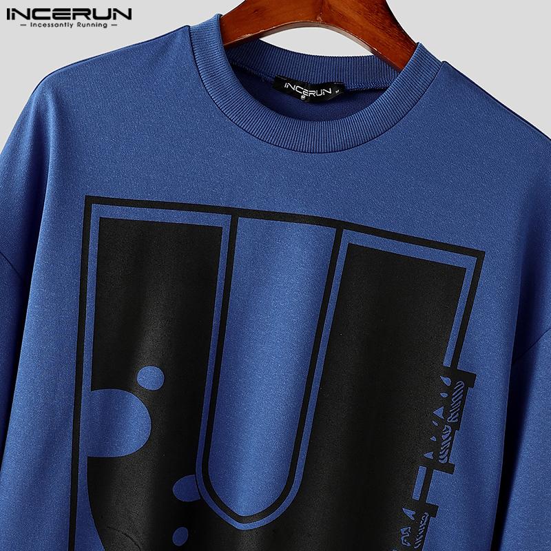 INCERUN Spring Men O Neck Long Sleeve Print Loose Pullovers Sweatshirts