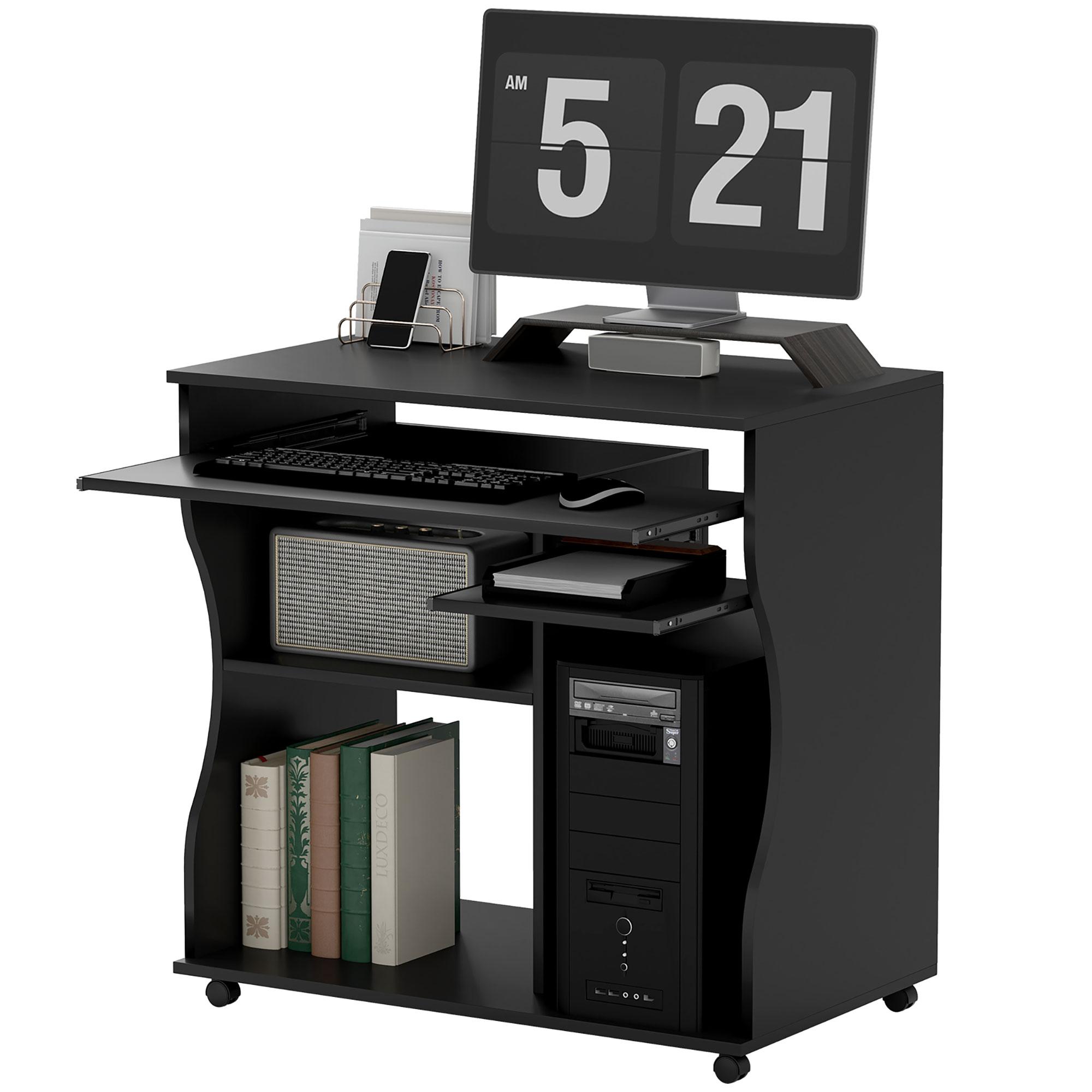 Table d'ordinateur à roulettes Bureau avec rangement 80 x 48 x 75 cm Noir