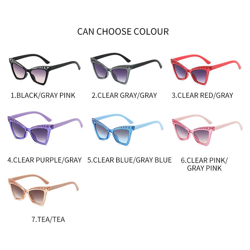Fashion Cat Eye Sunglasses Boys Girls Sparkle Ornament Anti Uv Gradient Lens Holiday Outdoor Children Eyewear