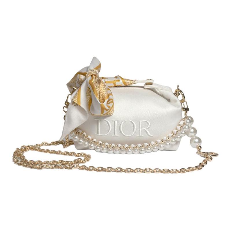 

DIOR Bag [Customized Cosmetic Bag] Storage Portable Special Collection White Heart Gift Ribbon Bow Pearl Chain Niche High-end Light Luxury Clutch золотой