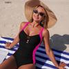 2026 Solid Patchwork Swimwear Women Beach Hollowed One Piece Swimsuit Femal Summer Straps Monokini Lady Bathing Suit