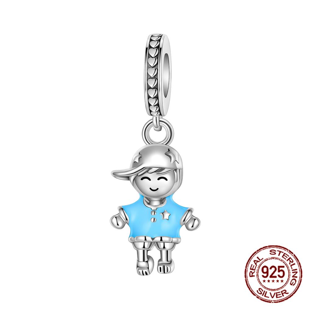 925 sterling copper boys and girls lovers pendant charms Fit 4MM hole diameter bracelet charm beads necklace Diy female Zircon