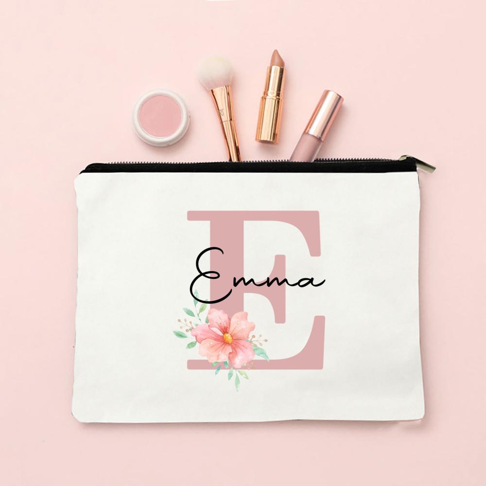 Personalized Name Makeup Bag Letter Wedding Bridesmaid Gift Travel Cosmetic Organizer Canvas Custom Bag Ladies Pencil Case Purse