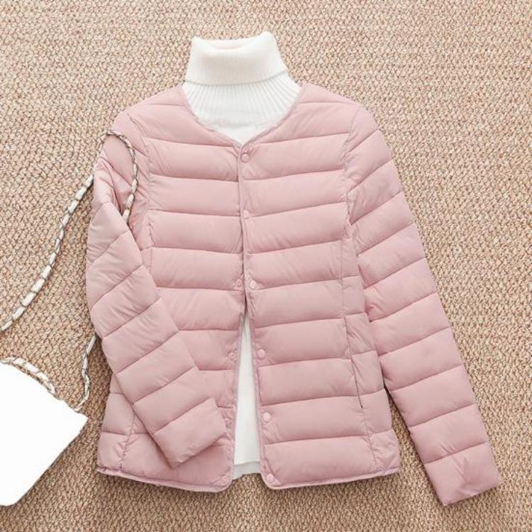 Warm Long Sleeves Round Neck Thickened Padded Windproof Cold Weather Daily Outwear with Pockets Cotton Jacket Winter Down Coat Button