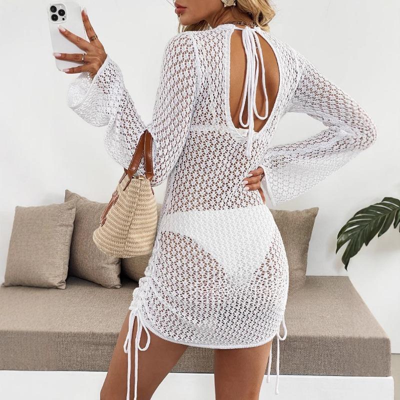 Letnia Nowa Seksowna Damska Sukienka z Okrągłym Dekoltem i Wiązanym w Pasie