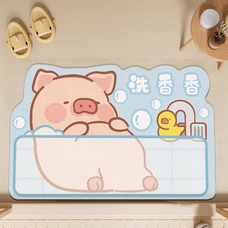 Lulu pig bathroom absorbent floor mat toilet diatom mud cushion non-slip quick-drying foot mat household door