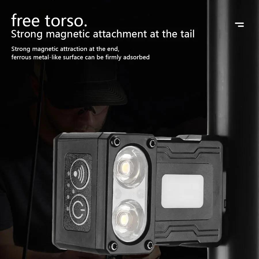 180° Powerful EDC LED Flashlight Portable Keychain Torch Sensor Headlamp Rechargeable Magnet Work Light Camping Fishing Lantern