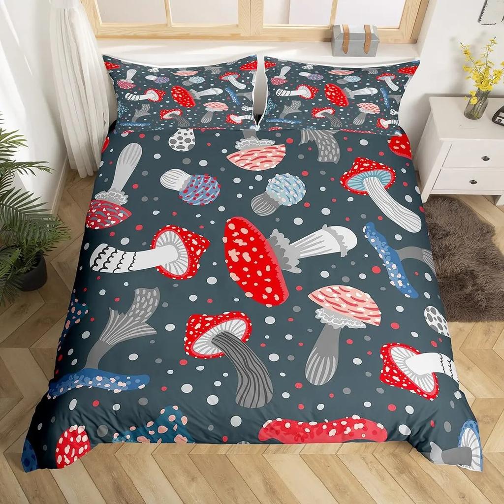 Sopp Dynetrekksett Burgunder Plante Fallende Blader Sengetøy 23 stk For Barn Snegleprint King Size Mykt Dynetrekk