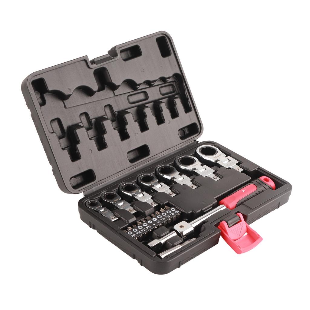 20 Pcs Ratchet Wrench Set Interchangeable 180 Degree Rotating Flex Head Wrench Screwdriver Bit Kit