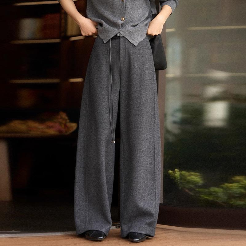 

2026 Wool Silk High-Waisted Plus Velvet Wide-Leg Pants - Autumn/Winter Collection, Slimming, Casual & Versatile. L темно-серого