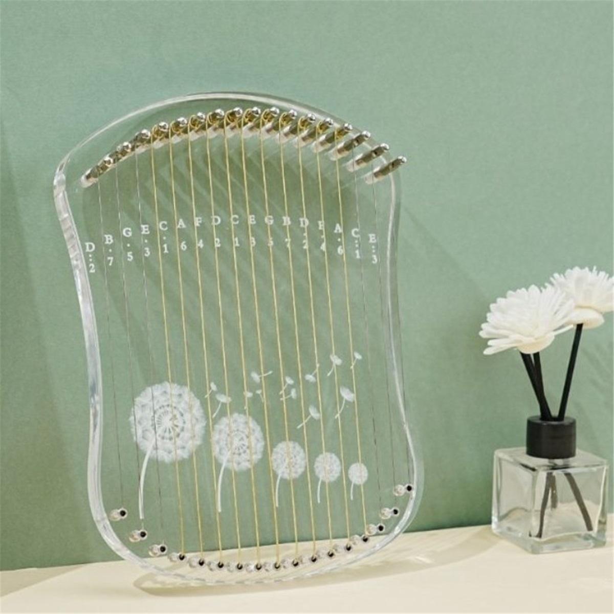 17-струнная лира-арфа Мини-акриловая доска Арфа Прозрачная Портативная Ручная арфа Струнный музыкальный инструмент для начинающих