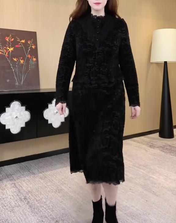 

Элегантное бархатное жаккардовое кружевное платье для осени/зимы - на флисовой подкладке, утолщенное, в стиле светской львицы для женщин среднего возраста 3XL (160-180 jin)