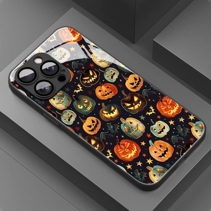 Halloween Themed Pumpkin Pattern Glass Phone Case For iPhone 17 Pro Max 11 12 13 14 15 16 Pro 16E 17Air 7 8 Plus XR XS X Cover