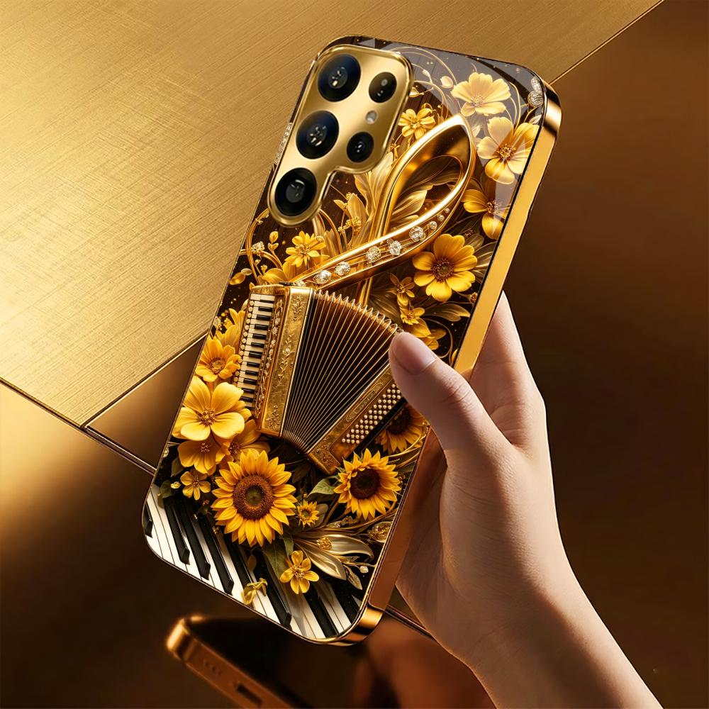 Golden Sunflower Accordion fashion phone cases s26 ultra case glass for Samsung Galaxy S26 S25 S24 S23 S22 FE Ultra Plus