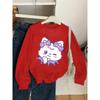 European sizes Kids' Crewneck Sweatshirt | Cute Kitty with Purple Bows and Paws, , Sportswear and Casual Wear, Soft and Comfortable
