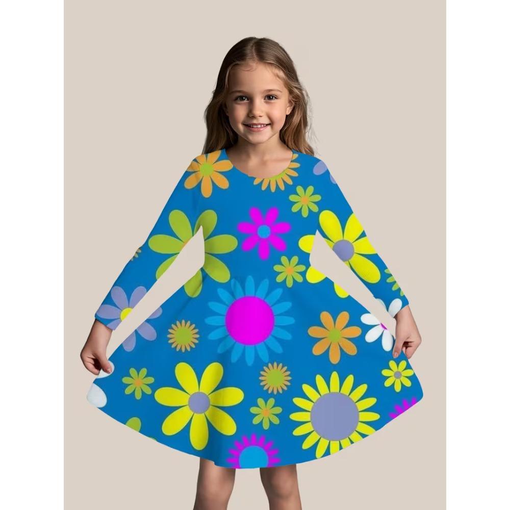 Girls' 3D Yellow Christmas Dress Long Sleeve Summer Spring Vacation Daily Holiday Princess Beautiful Sweet Kids 4-12 Years Casual Dress A Line Dress