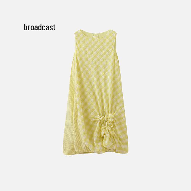 Broadcast Women s Plaid Sleeveless Seersucker Mid-Length Dress M