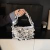 Large Capacity Single Shoulder Underarm Small Square Bag, New Fashionable Summer Sequin Texture Commuter Small Square Bag