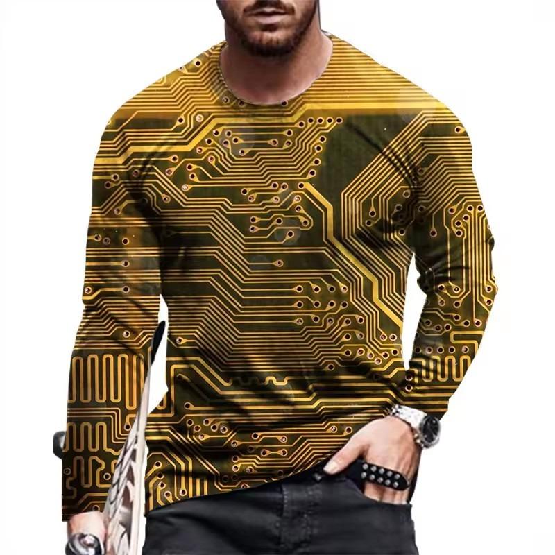 

3D Футболка з електронним чіпом 6XL Оверсайз Крута футболка з принтом друкованої плати Чоловіча Осіння з довгим рукавом Хараджуку Всесезонна S