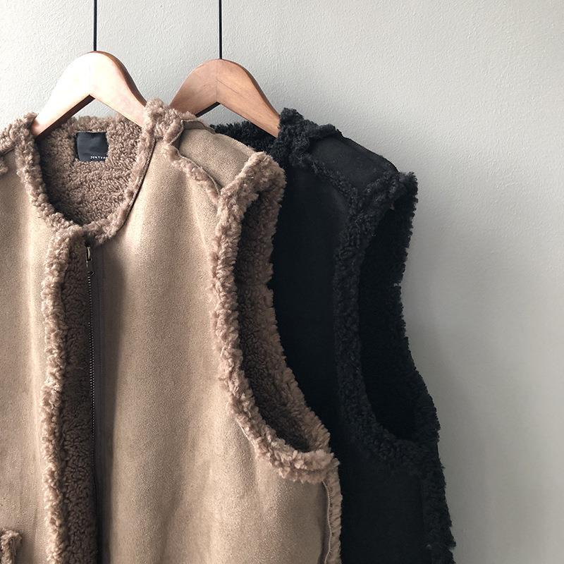 Korean Style Women Faux Lamb Wool Vest Tops Sleeveless Winter Coat Gilet Femme Fashion Brown Jackets Thicken Outerwear