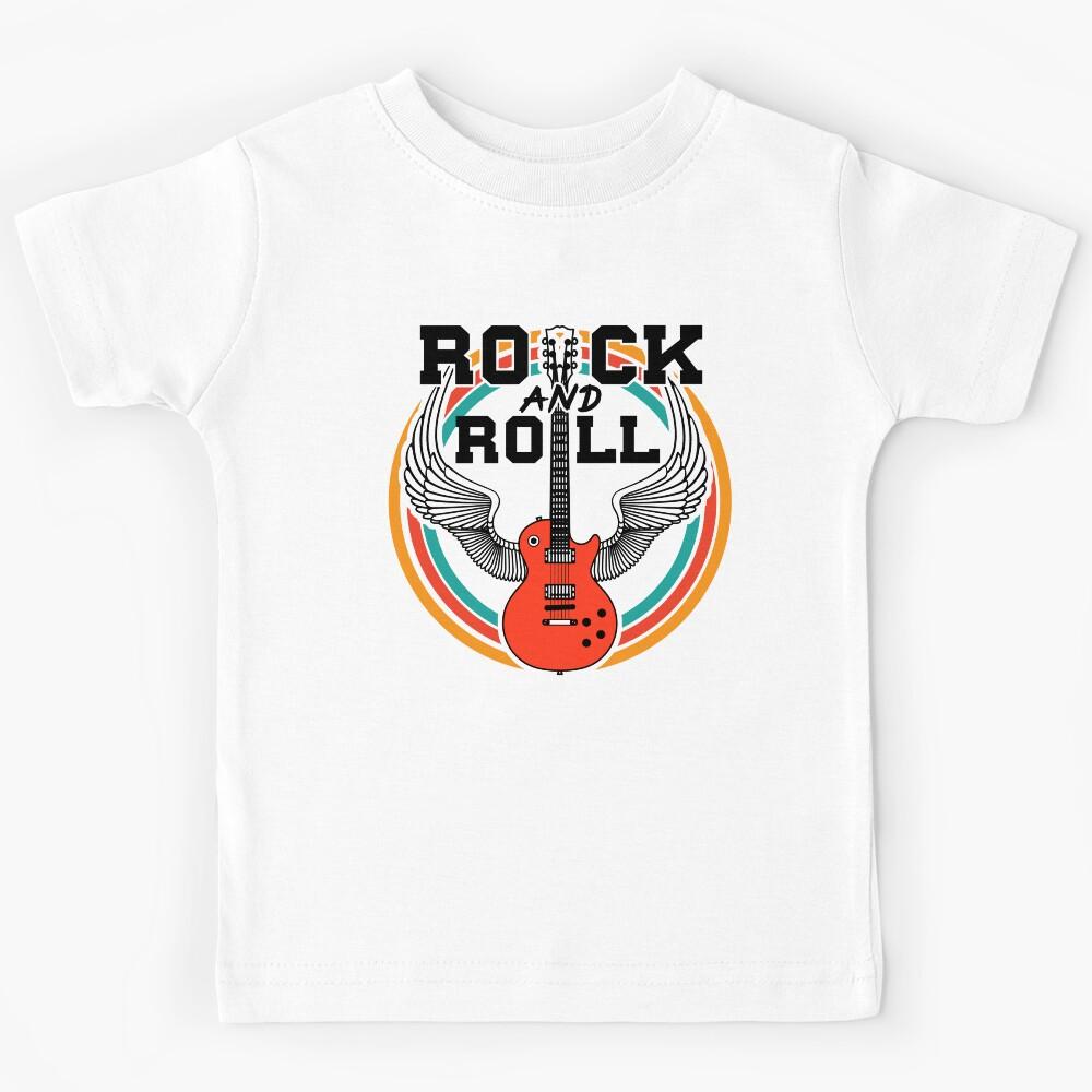 Vintage Retro Distressed 80s Rock & Roll Music Guitar with Wings Kids T-Shirt 110